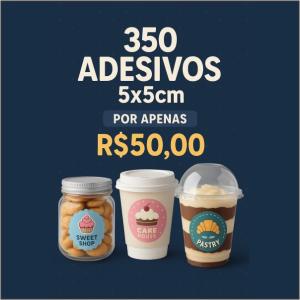 PROMOÇÃO 350UND - ETIQUETA ADESIVA 5X5CM Vinil Leitoso 5x5 4x0 Brilho Meio Corte 